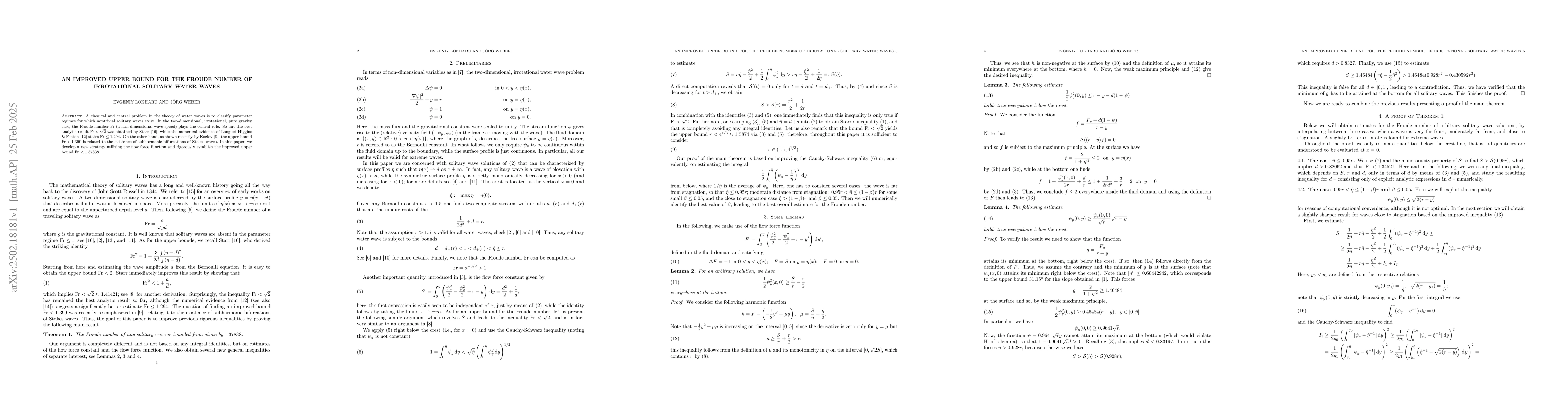 Thumbnail for An improved upper bound for the Froude number of irrotational solitary
  water waves