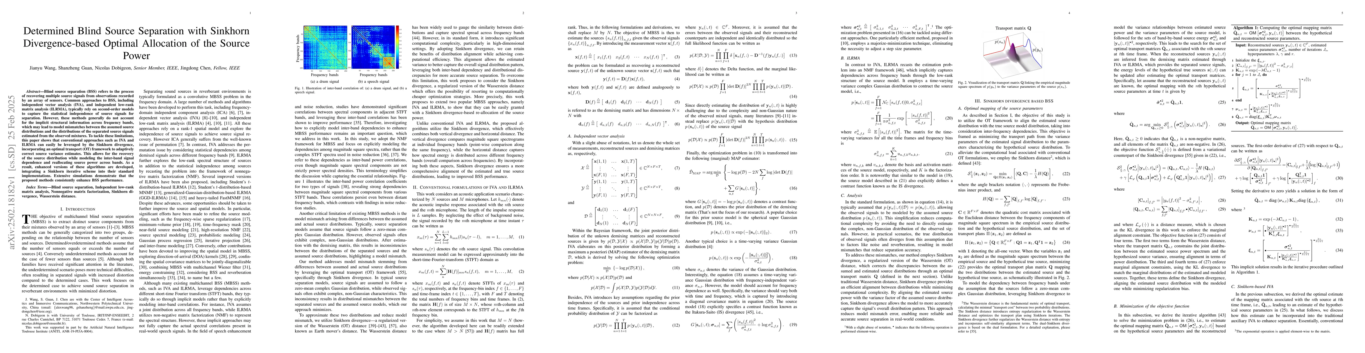 Thumbnail for Determined Blind Source Separation with Sinkhorn Divergence-based
  Optimal Allocation of the Source Power