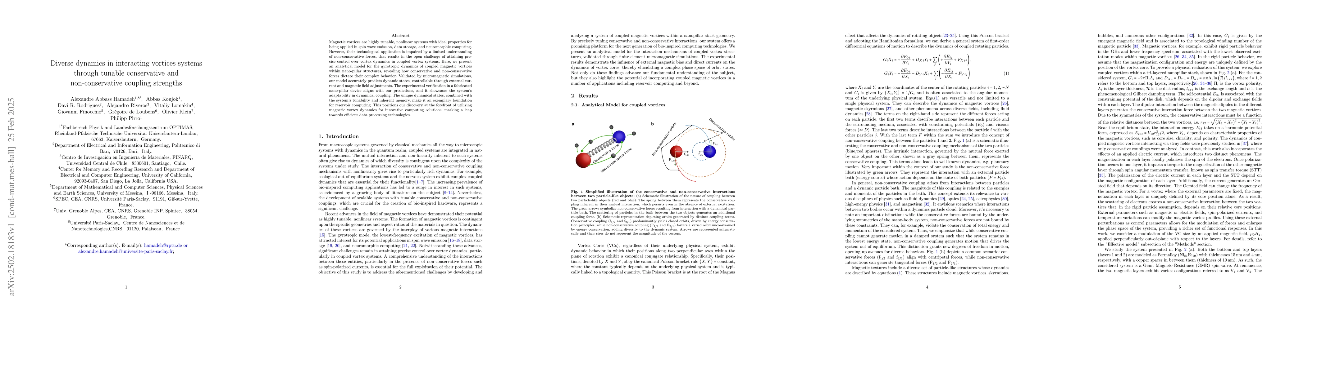 Thumbnail for Diverse dynamics in interacting vortices systems through tunable
  conservative and non-conservative coupling strengths