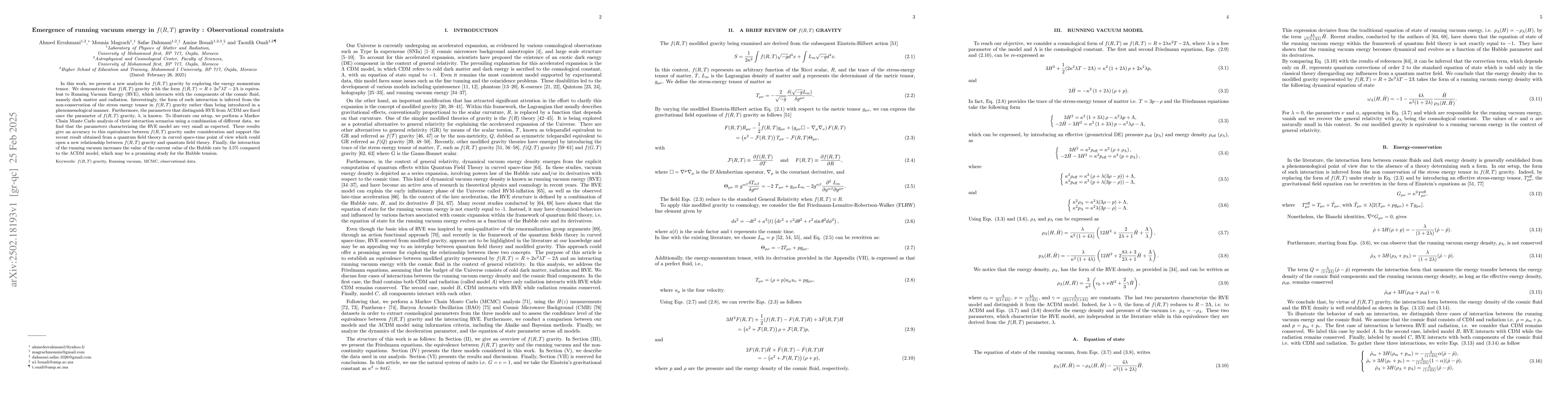 Thumbnail for Emergence of running vacuum energy in $f(R,T)$ gravity : Observational
  constraints
