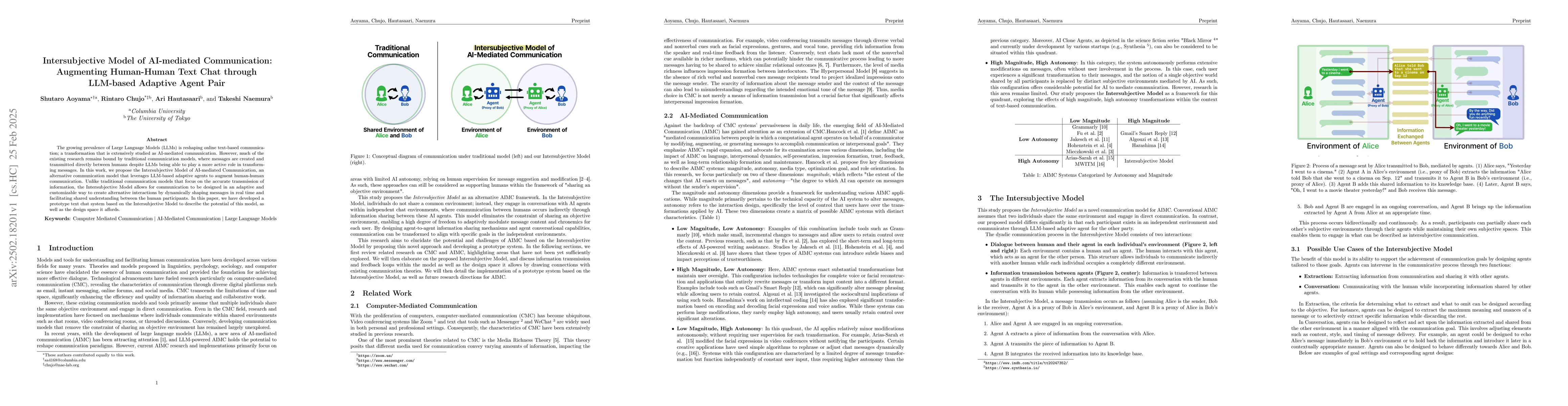 Thumbnail for Intersubjective Model of AI-mediated Communication: Augmenting
  Human-Human Text Chat through LLM-based Adaptive Agent Pair