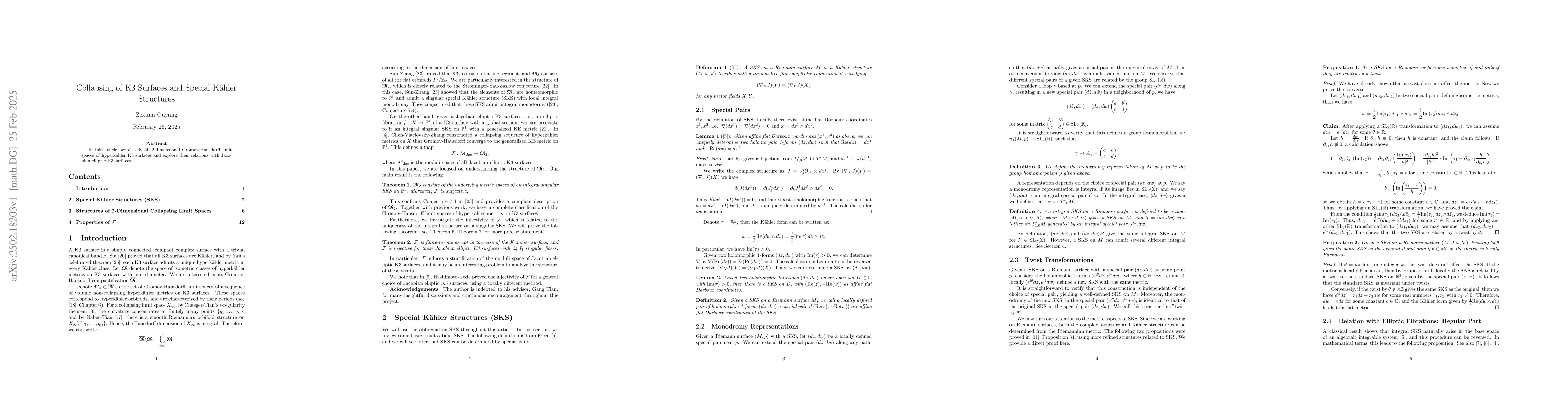 Thumbnail for Collapsing of K3 Surfaces and Special KĂ¤hler Structures
