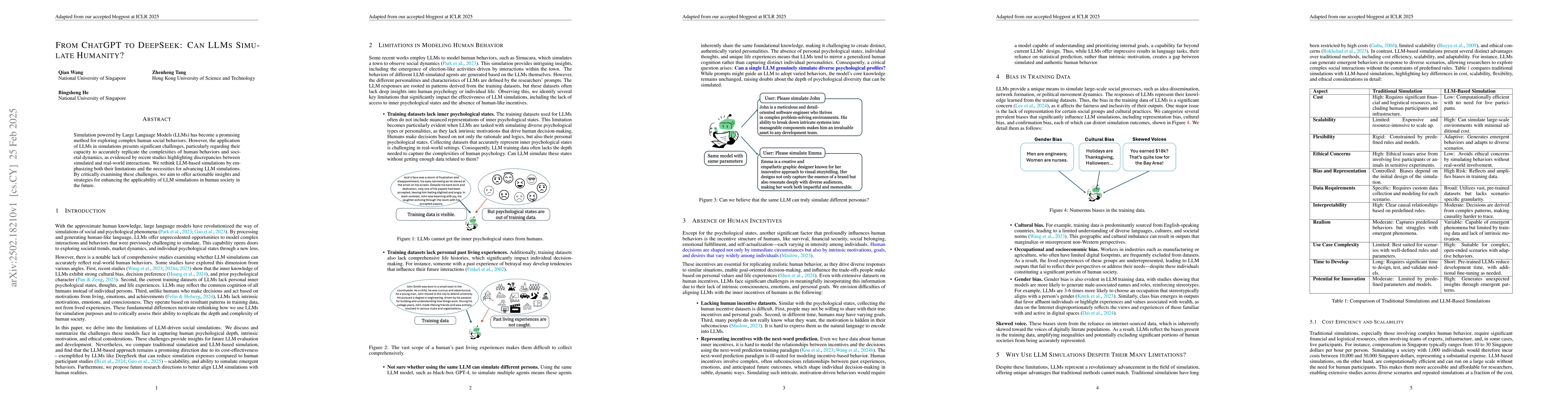 Thumbnail for From ChatGPT to DeepSeek: Can LLMs Simulate Humanity?