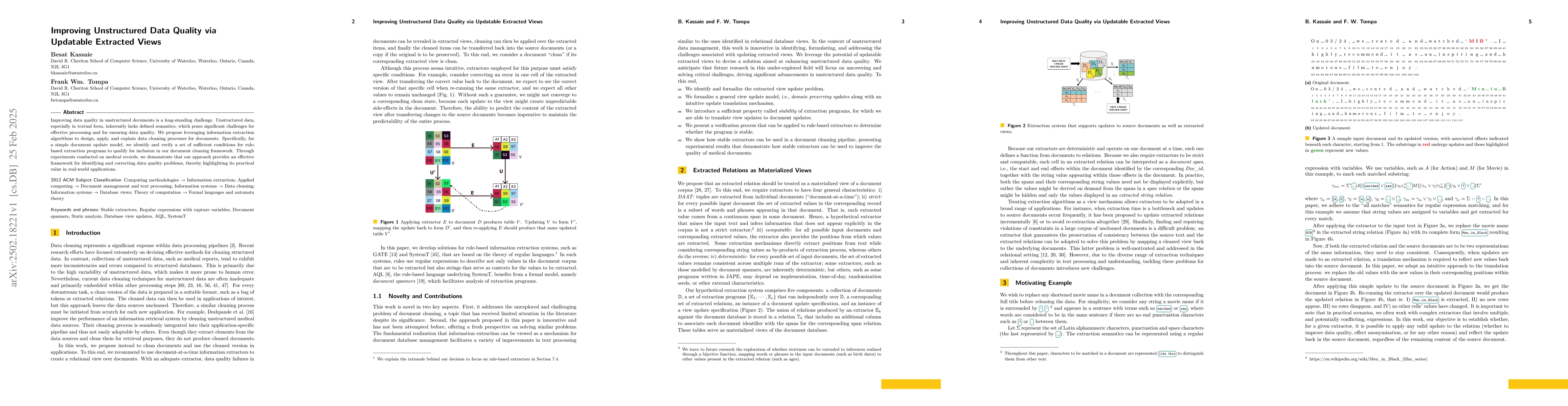 Thumbnail for Improving Unstructured Data Quality via Updatable Extracted Views