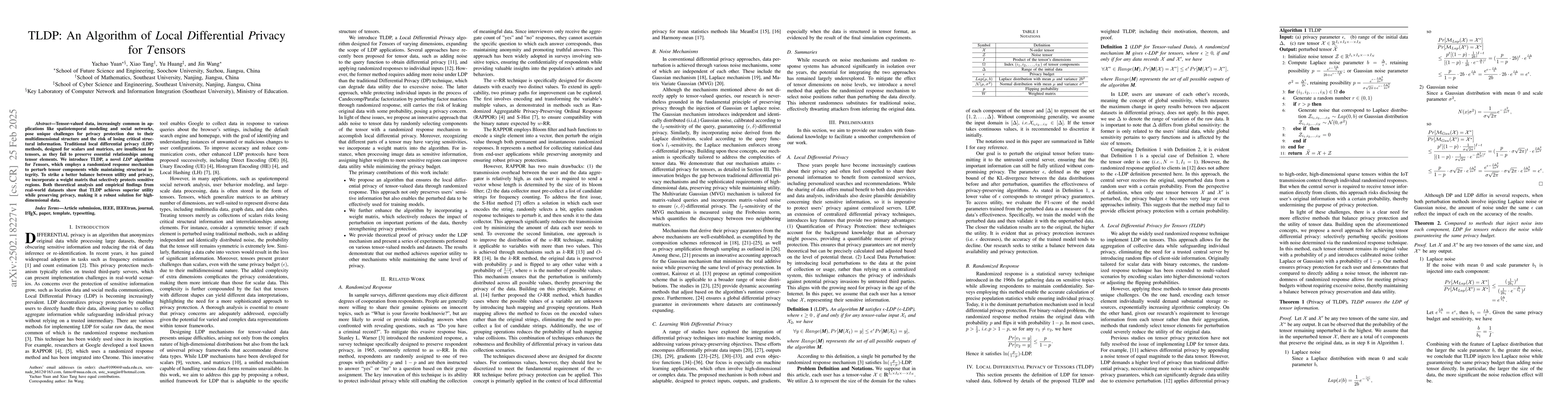 Thumbnail for TLDP: An Algorithm of Local Differential Privacy for Tensors