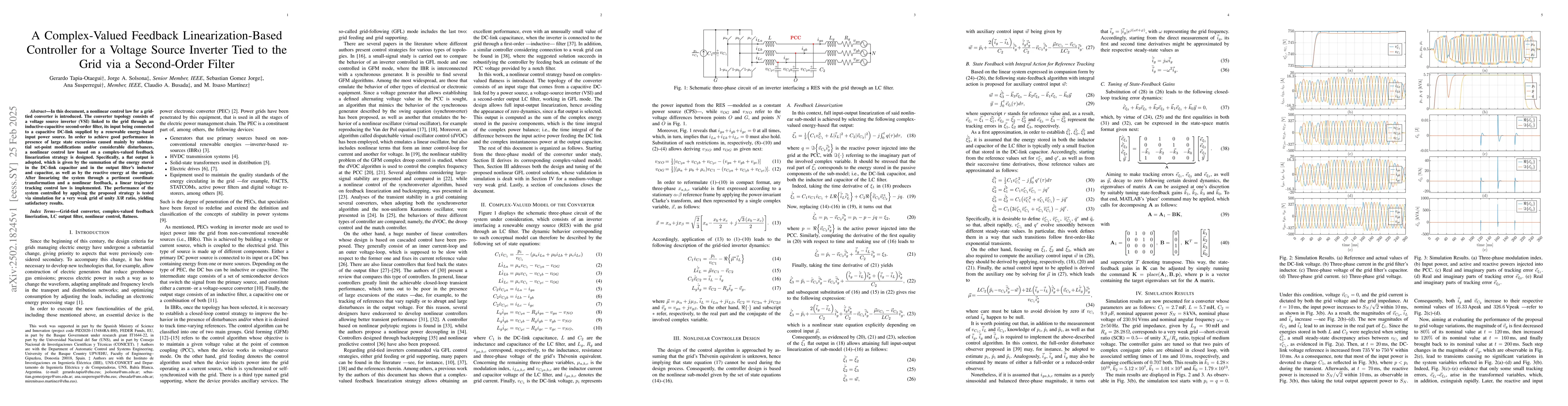 Thumbnail for A Complex-Valued Feedback Linearization-Based Controller for a Voltage
  Source Inverter Tied to the Grid via a Second-Order Filter