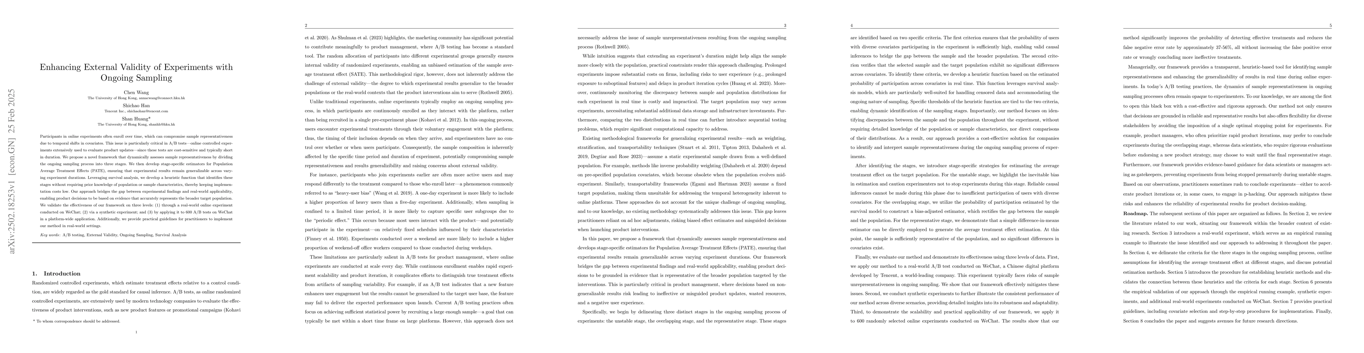 Thumbnail for Enhancing External Validity of Experiments with Ongoing Sampling