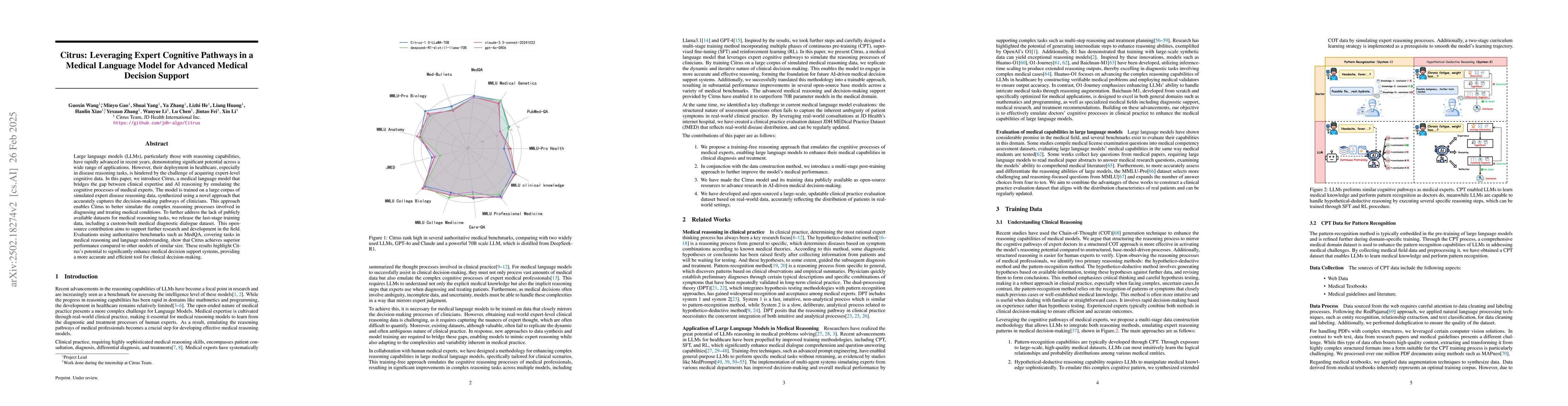 Thumbnail for Citrus: Leveraging Expert Cognitive Pathways in a Medical Language Model
  for Advanced Medical Decision Support