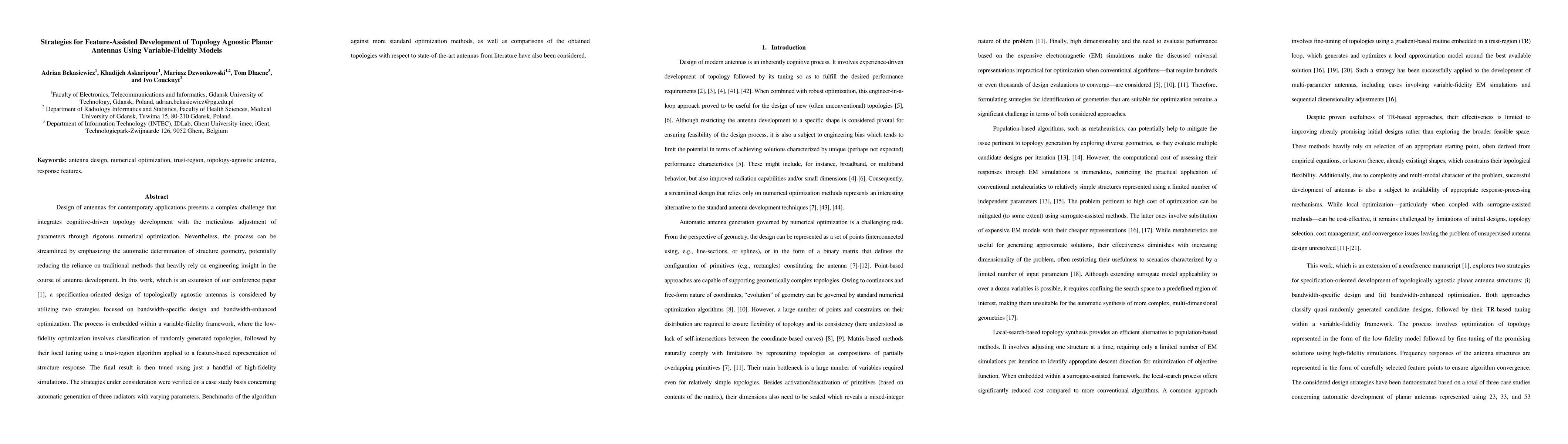 Thumbnail for Strategies for Feature-Assisted Development of Topology Agnostic Planar
  Antennas Using Variable-Fidelity Models