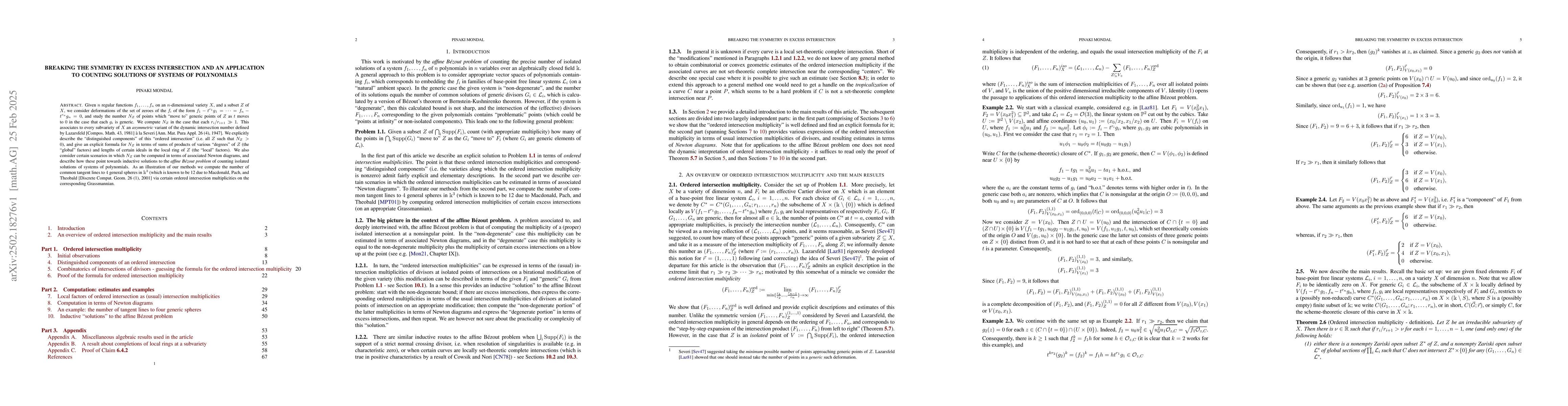 Thumbnail for Breaking the symmetry in excess intersection and an application to
  counting solutions of systems of polynomials