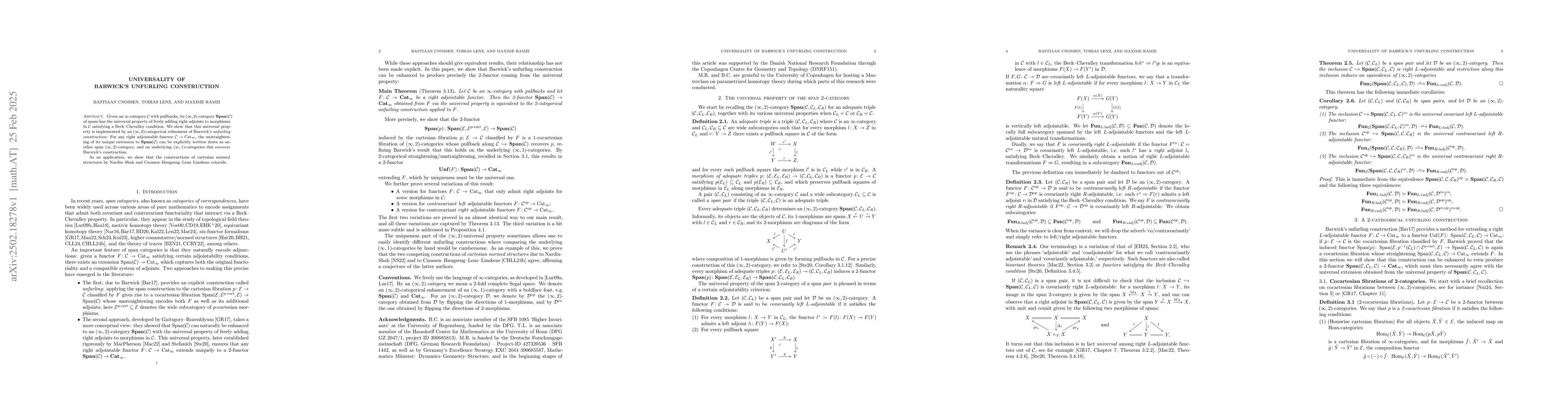 Thumbnail for Universality of Barwick's unfurling construction