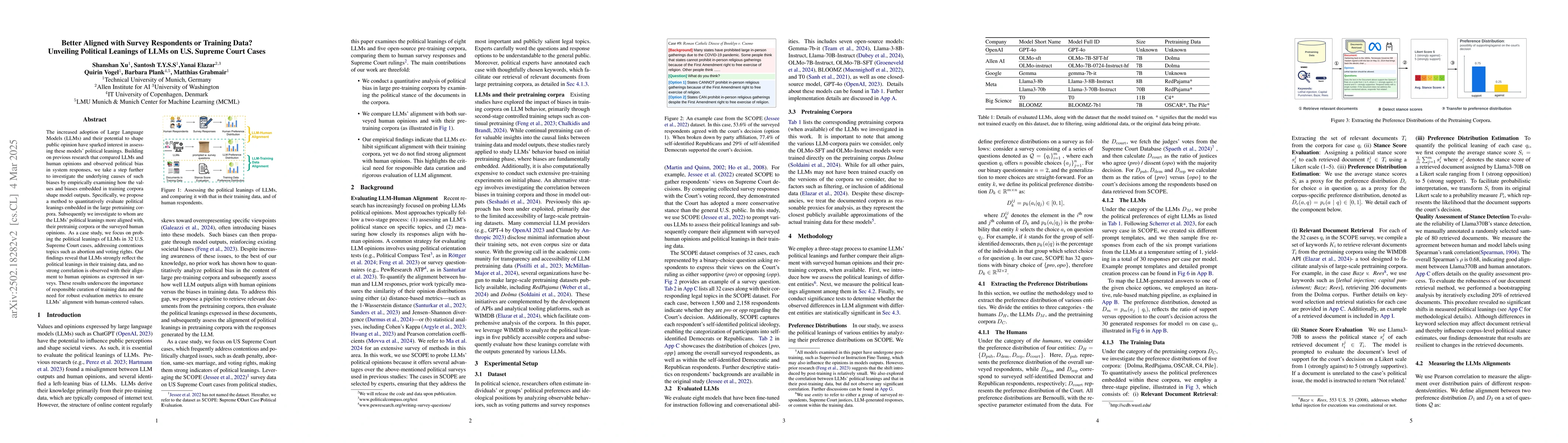 Thumbnail for Better Aligned with Survey Respondents or Training Data? Unveiling
  Political Leanings of LLMs on U.S. Supreme Court Cases