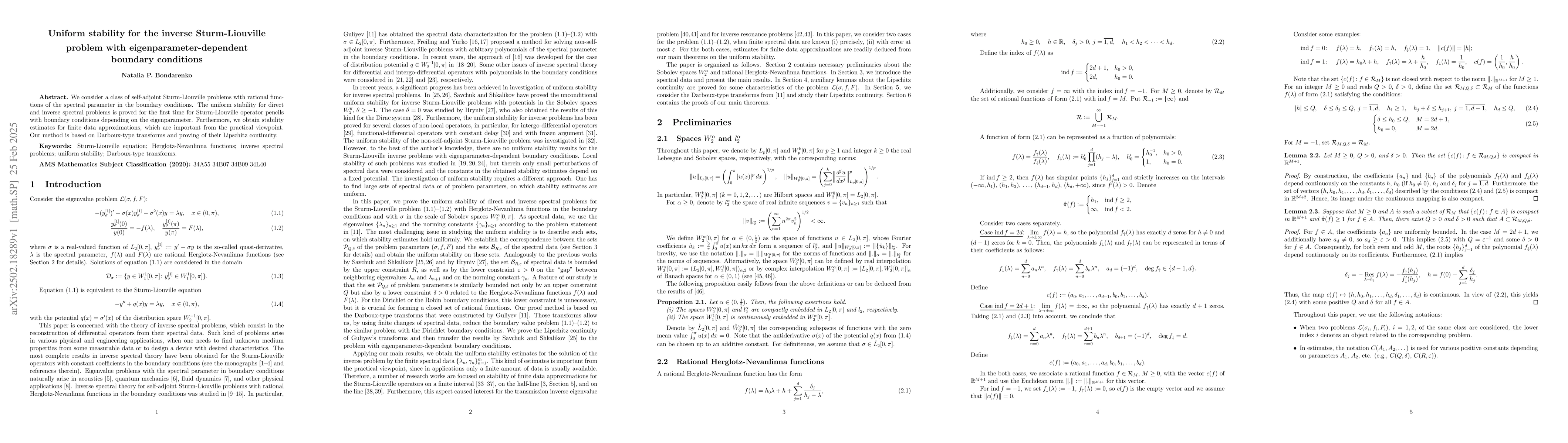 Thumbnail for Uniform stability for the inverse Sturm-Liouville problem with
  eigenparameter-dependent boundary conditions