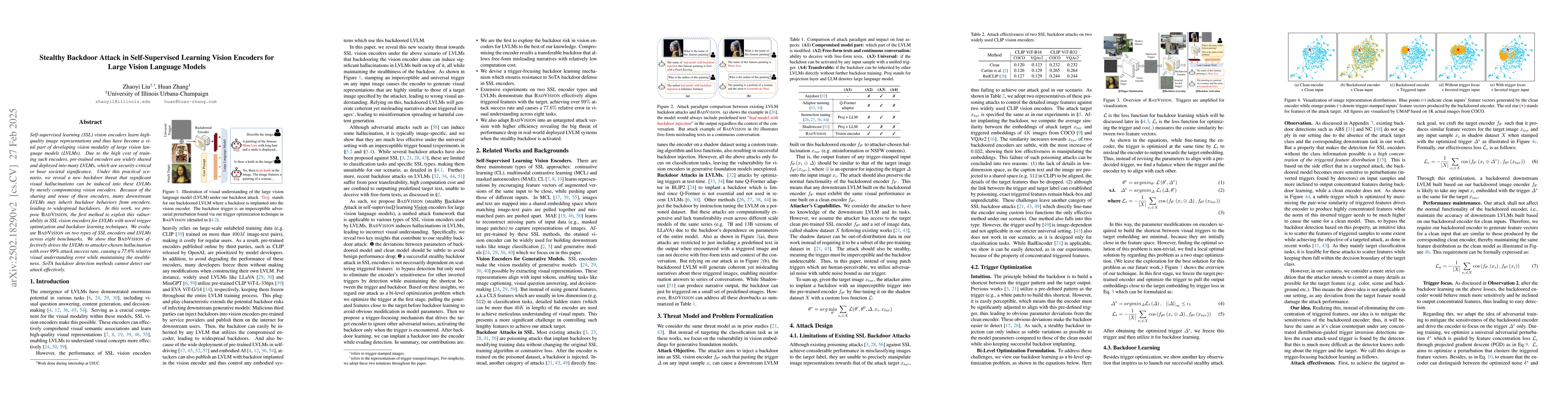 Thumbnail for Stealthy Backdoor Attack in Self-Supervised Learning Vision Encoders for
  Large Vision Language Models