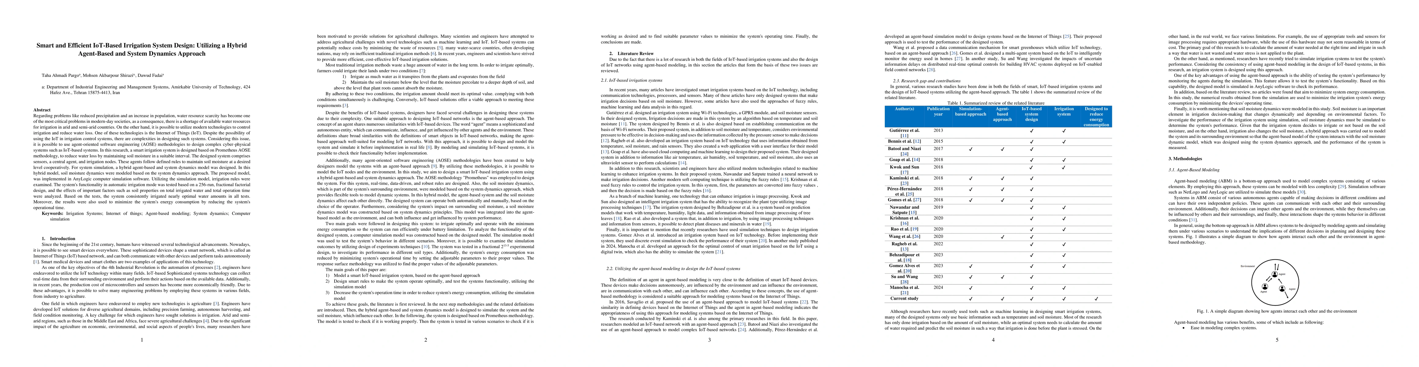 Thumbnail for Smart and Efficient IoT-Based Irrigation System Design: Utilizing a
  Hybrid Agent-Based and System Dynamics Approach