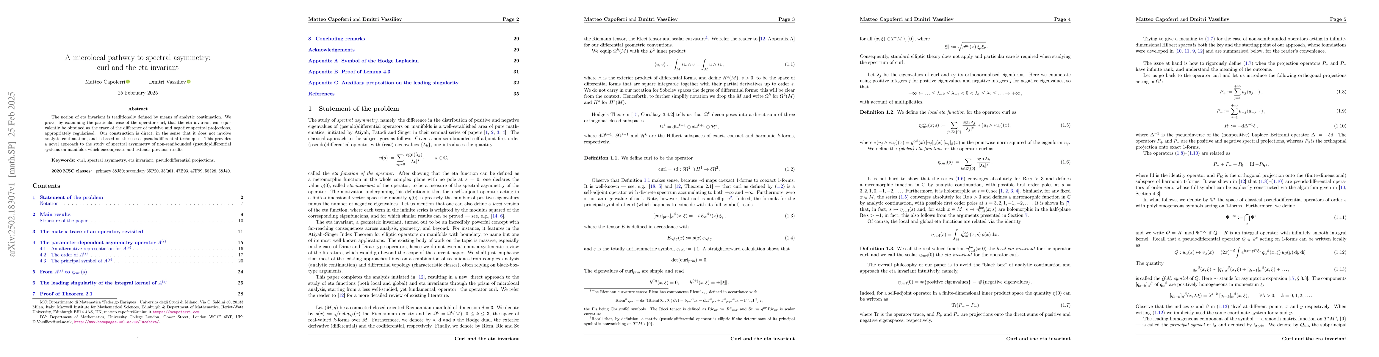 Thumbnail for A microlocal pathway to spectral asymmetry: curl and the eta invariant