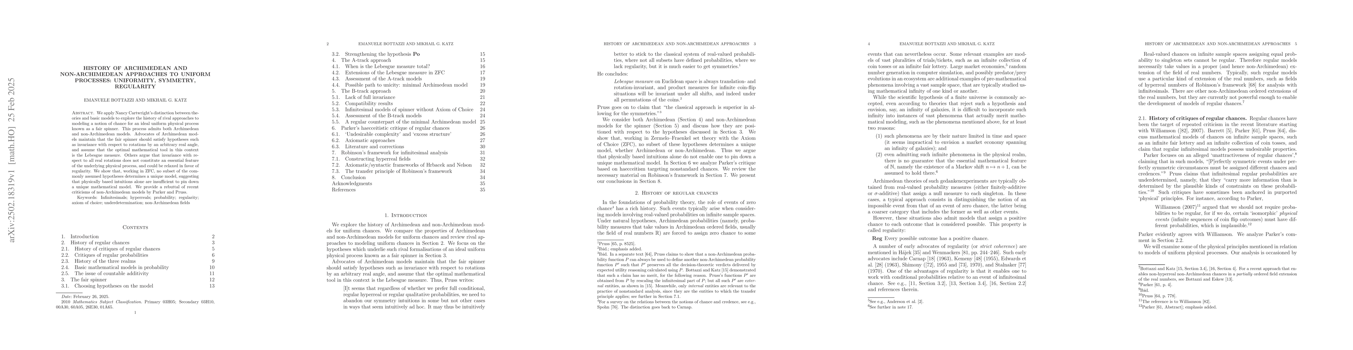 Thumbnail for History of Archimedean and non-Archimedean approaches to uniform
  processes: Uniformity, symmetry, regularity