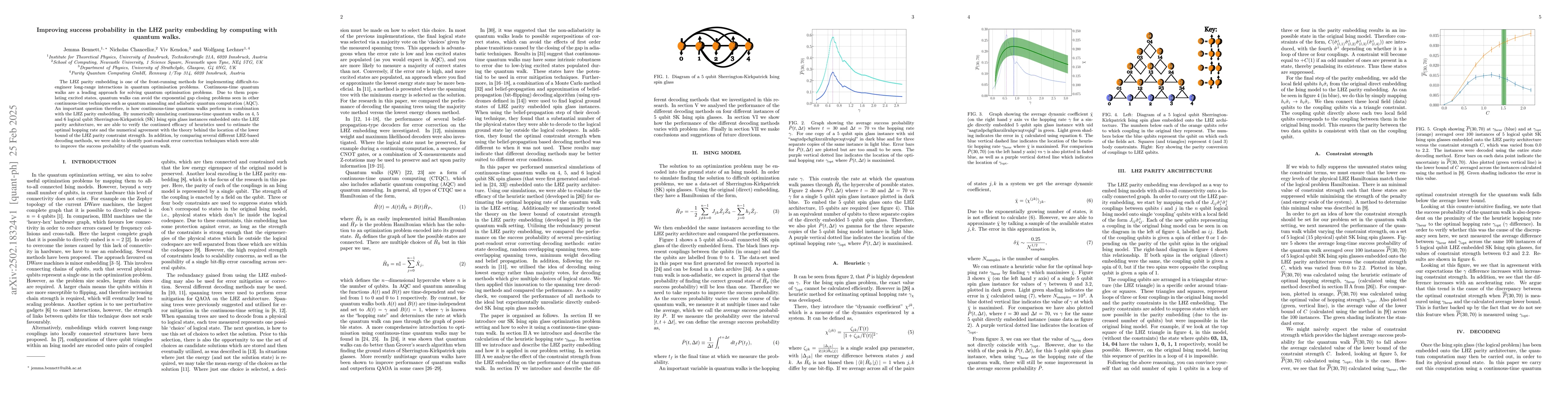 Thumbnail for Improving success probability in the LHZ parity embedding by computing
  with quantum walks