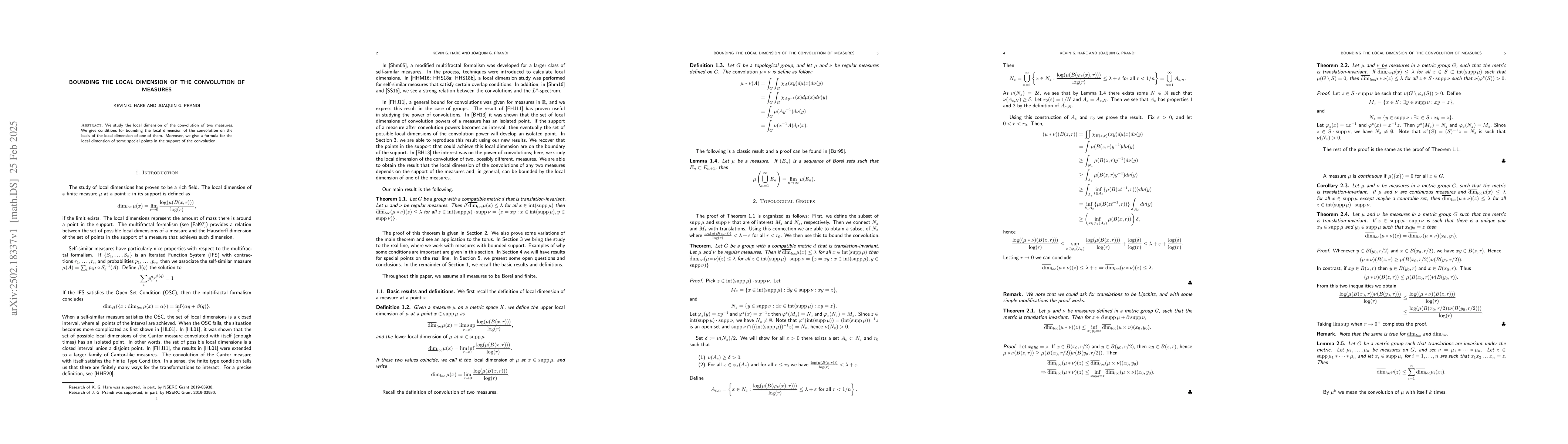Thumbnail for Bounding the Local Dimension of the Convolution of Measures