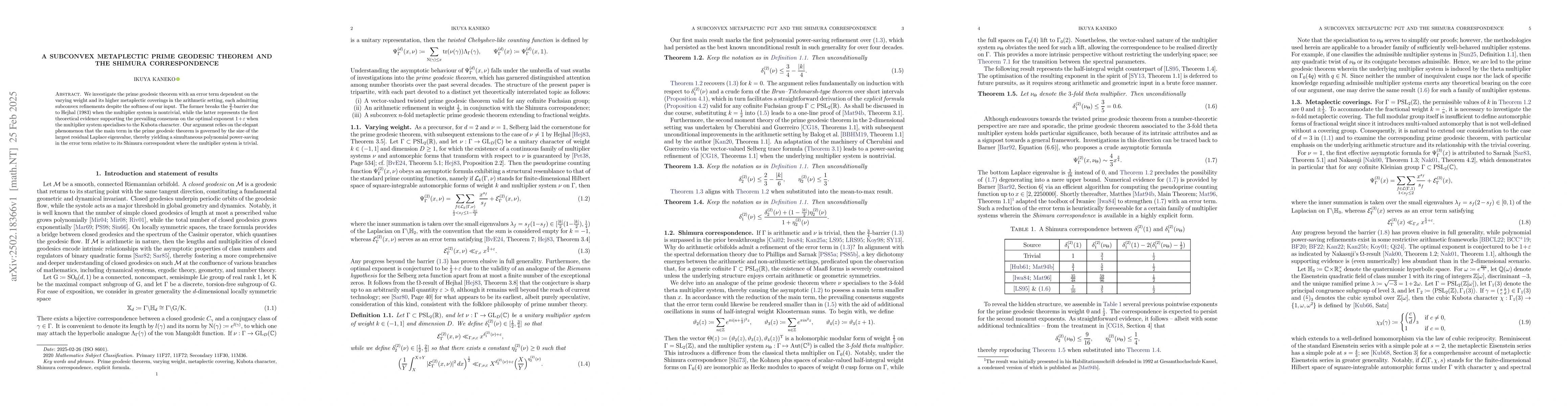 Thumbnail for A Subconvex Metaplectic Prime Geodesic Theorem and the Shimura
  Correspondence