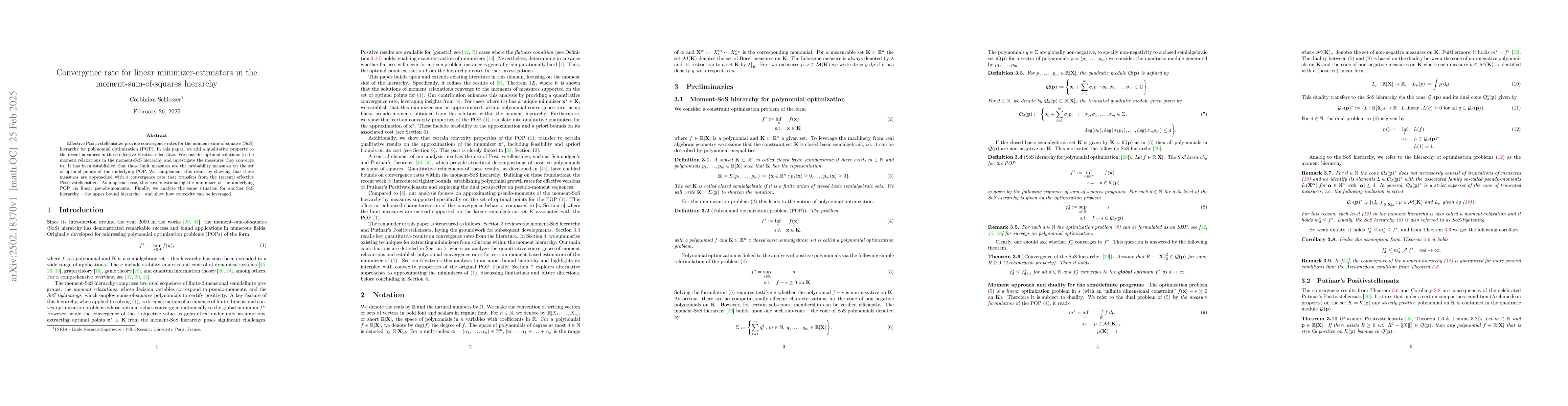 Thumbnail for Convergence rate for linear minimizer-estimators in the
  moment-sum-of-squares hierarchy