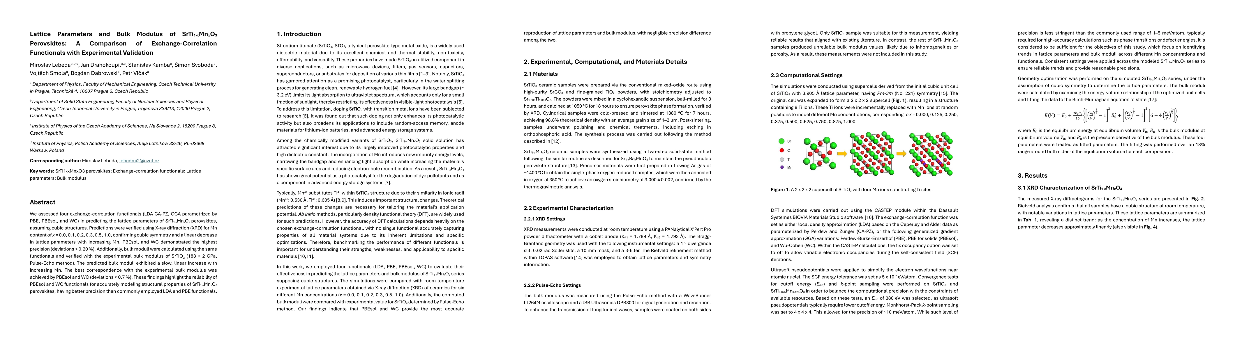 Thumbnail for Lattice Parameters and Bulk Modulus of
  SrTi$_{1-\mathit{x}}$Mn$_{\mathit{x}}$O$_{3}$ Perovskites: A Comparison of
  Exchange-Correlation Functionals with Experimental Validation