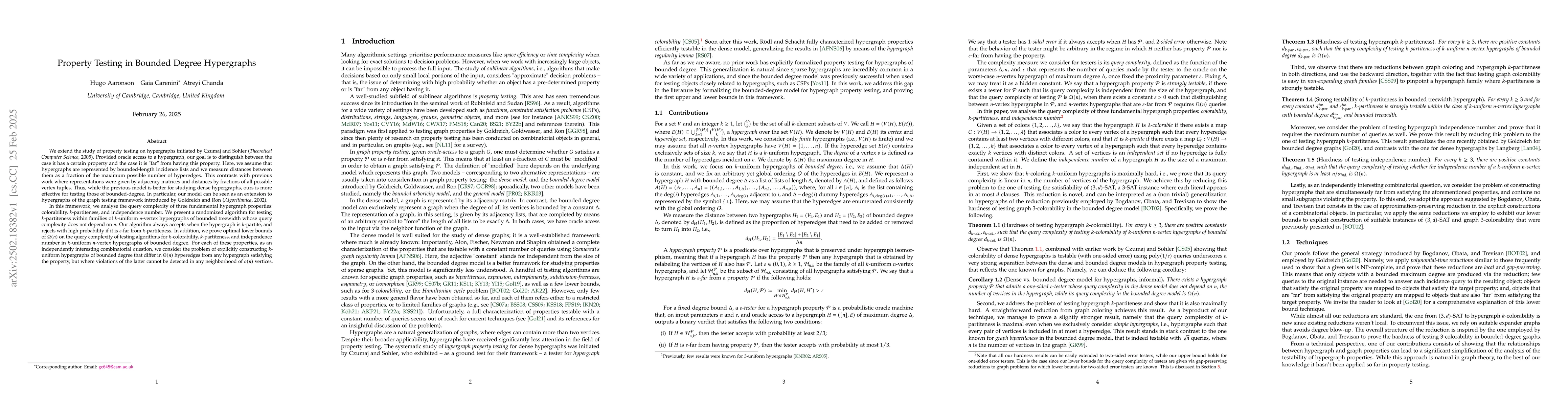 Thumbnail for Property Testing in Bounded Degree Hypergraphs