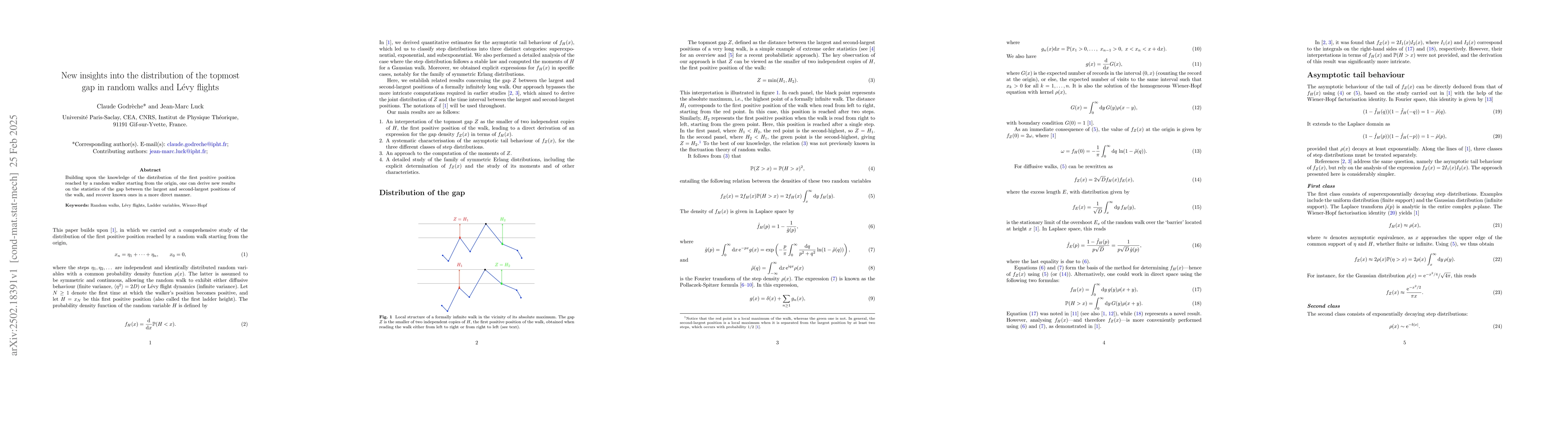 Thumbnail for New insights into the distribution of the topmost gap in random walks
  and Lévy flights