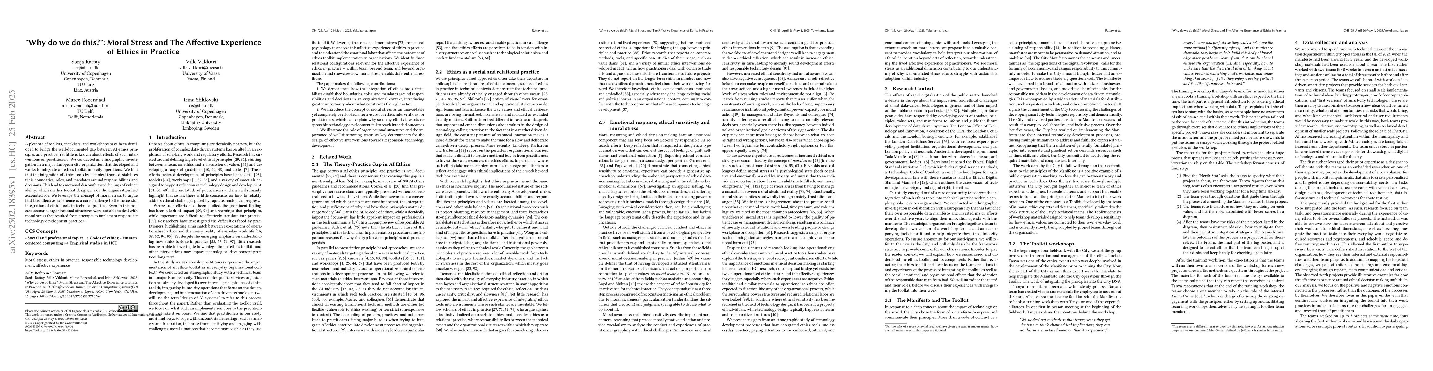 Thumbnail for "Why do we do this?": Moral Stress and the Affective Experience of
  Ethics in Practice