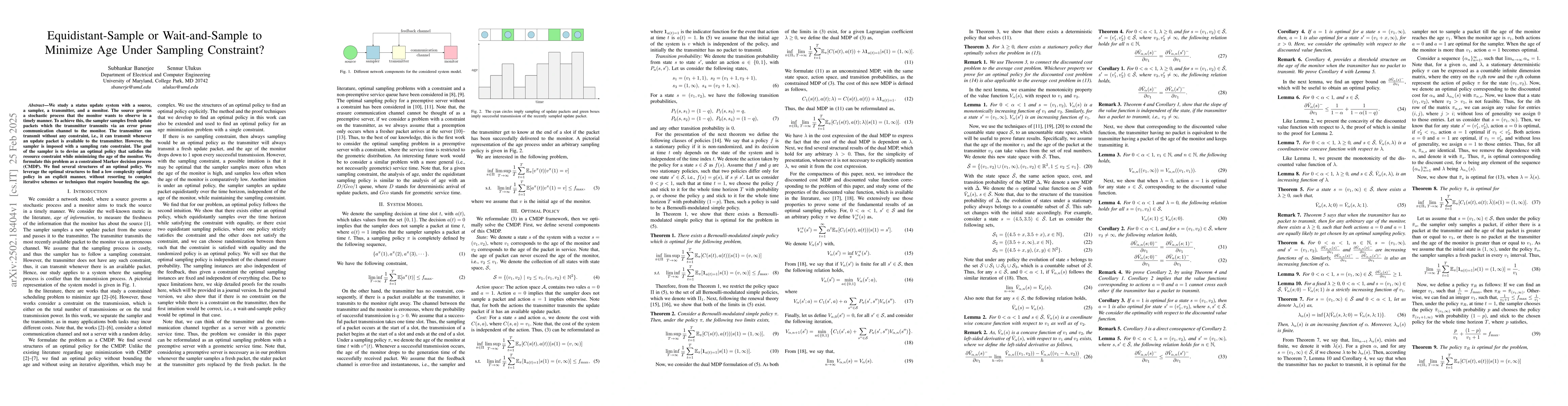 Thumbnail for Equidistant-Sample or Wait-and-Sample to Minimize Age Under Sampling
  Constraint?