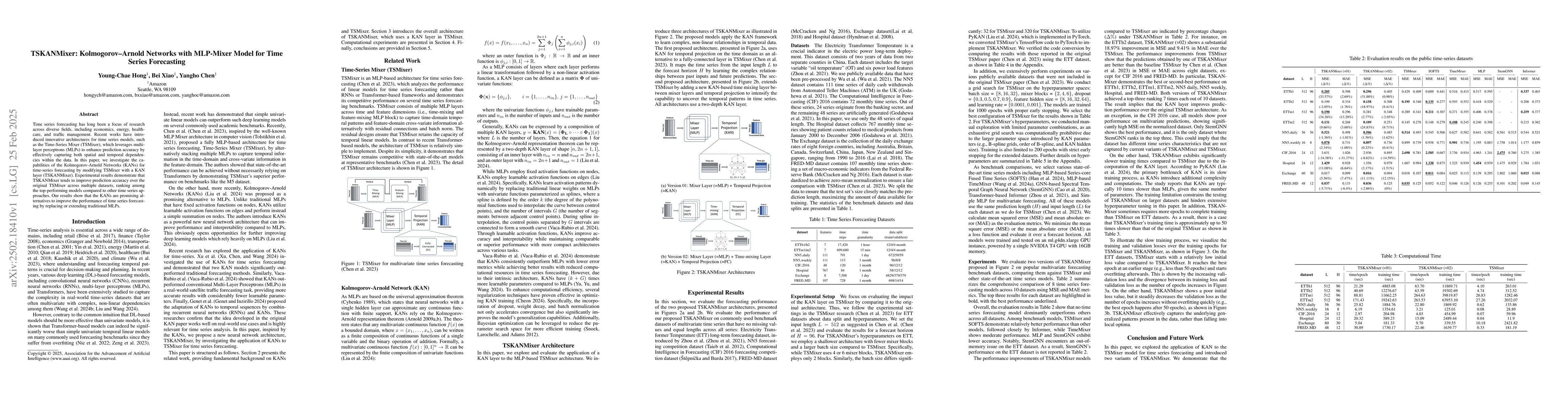 Thumbnail for TSKANMixer: Kolmogorov-Arnold Networks with MLP-Mixer Model for Time
  Series Forecasting
