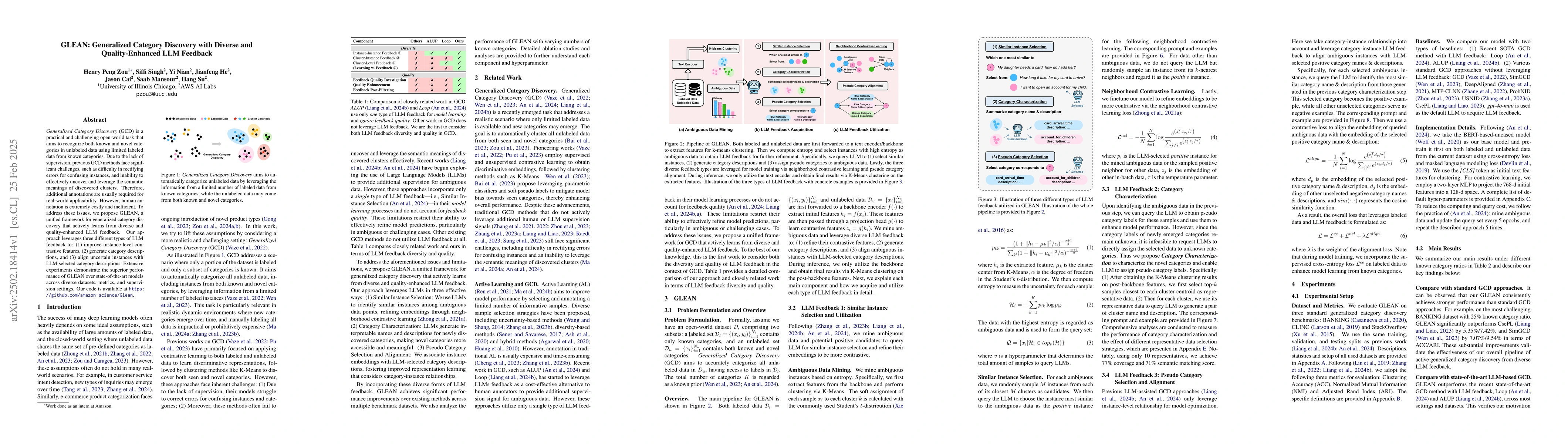 Thumbnail for GLEAN: Generalized Category Discovery with Diverse and Quality-Enhanced
  LLM Feedback