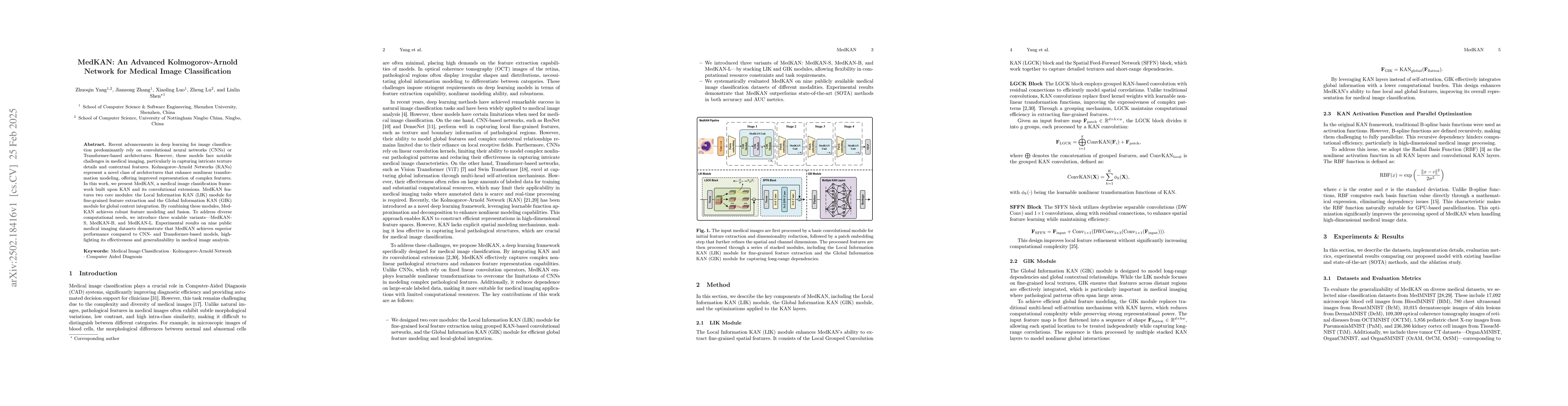 Thumbnail for MedKAN: An Advanced Kolmogorov-Arnold Network for Medical Image
  Classification