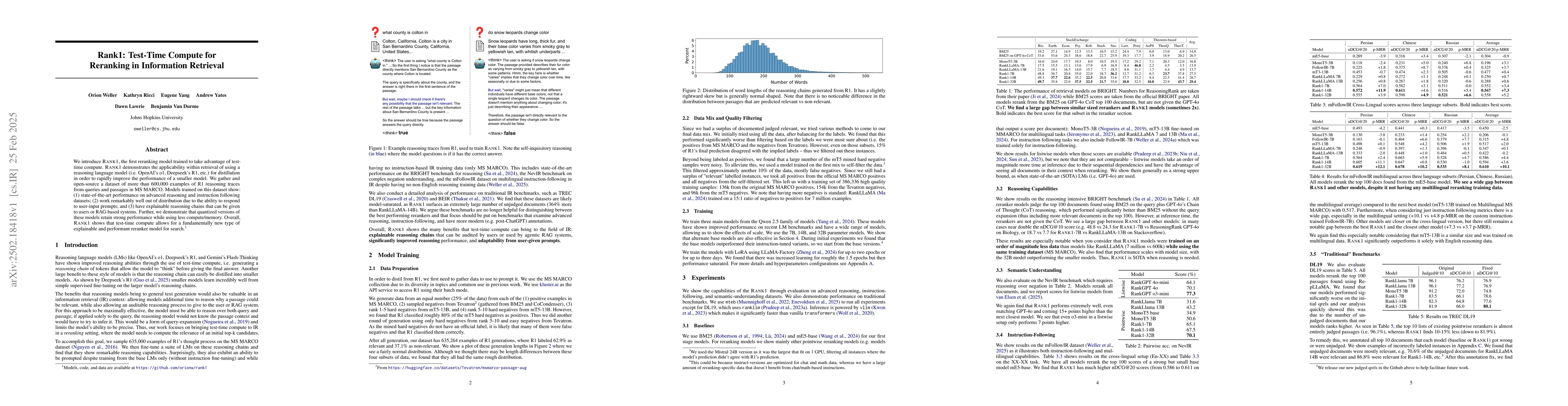 Thumbnail for Rank1: Test-Time Compute for Reranking in Information Retrieval