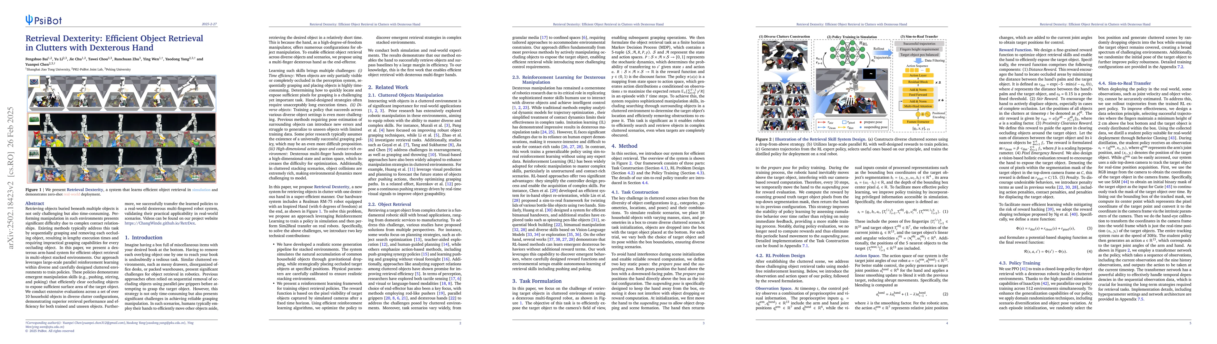 Thumbnail for Retrieval Dexterity: Efficient Object Retrieval in Clutters with
  Dexterous Hand