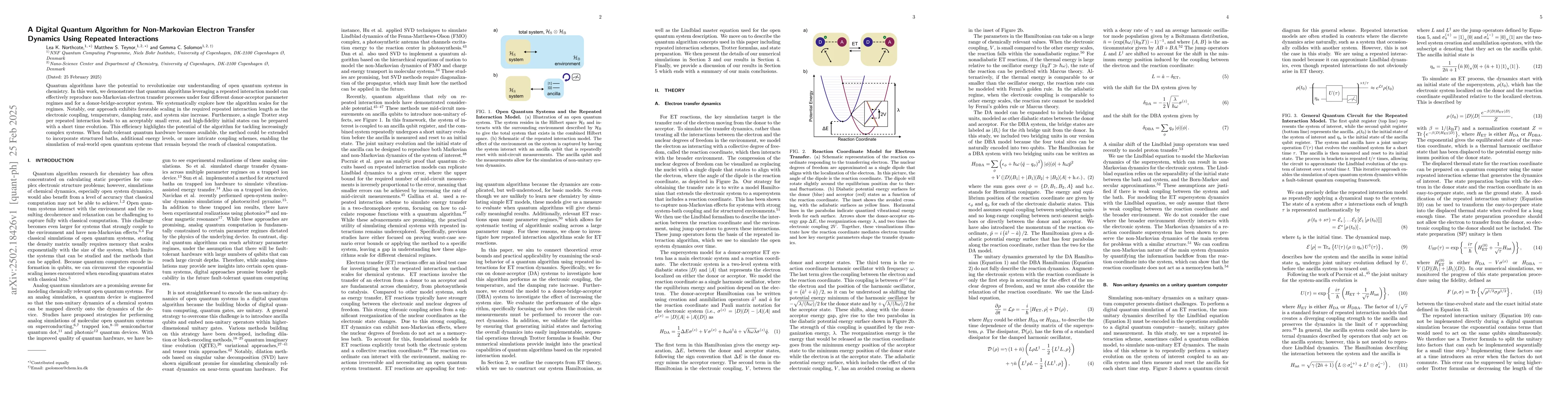 Thumbnail for A Digital Quantum Algorithm for Non-Markovian Electron Transfer Dynamics
  Using Repeated Interactions