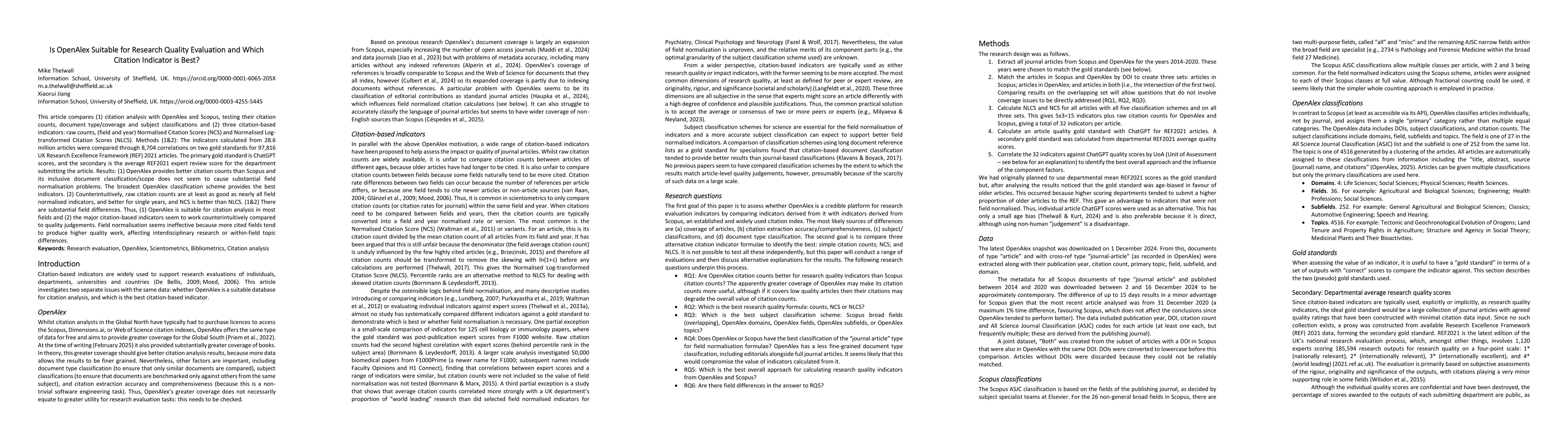 Thumbnail for Is OpenAlex Suitable for Research Quality Evaluation and Which Citation
  Indicator is Best?