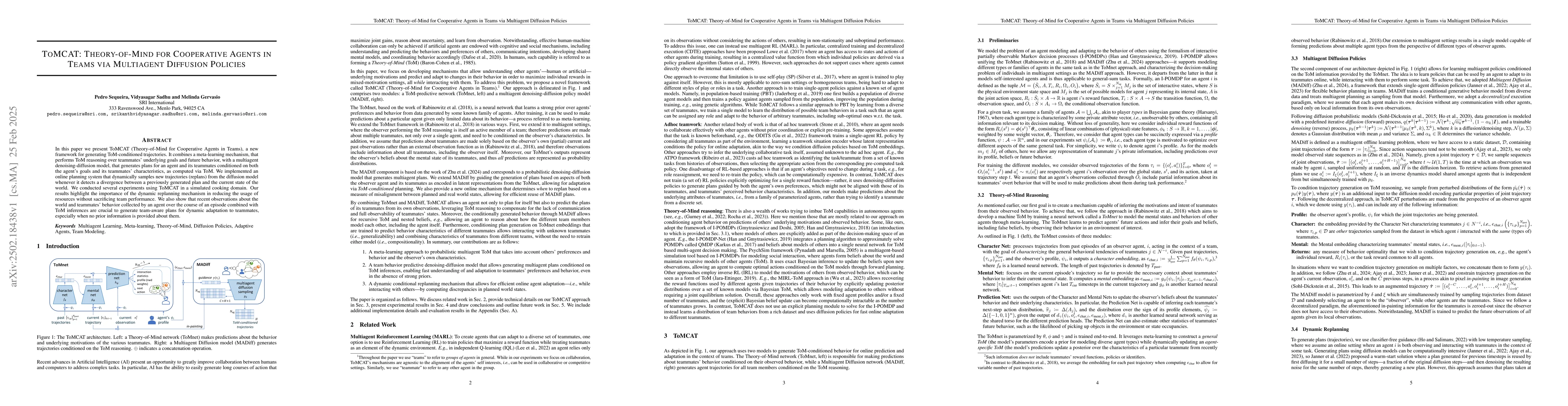 Thumbnail for ToMCAT: Theory-of-Mind for Cooperative Agents in Teams via Multiagent
  Diffusion Policies