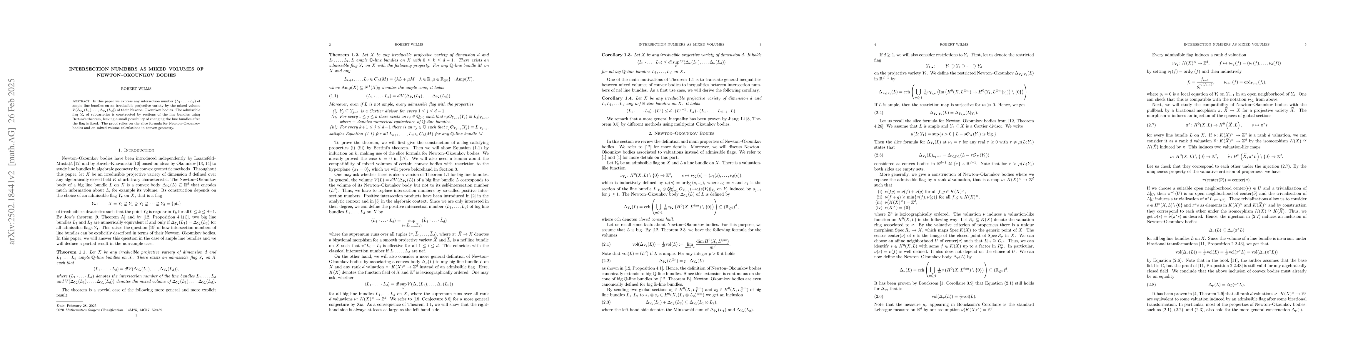 Thumbnail for Intersection numbers as mixed volumes of Newton-Okounkov bodies