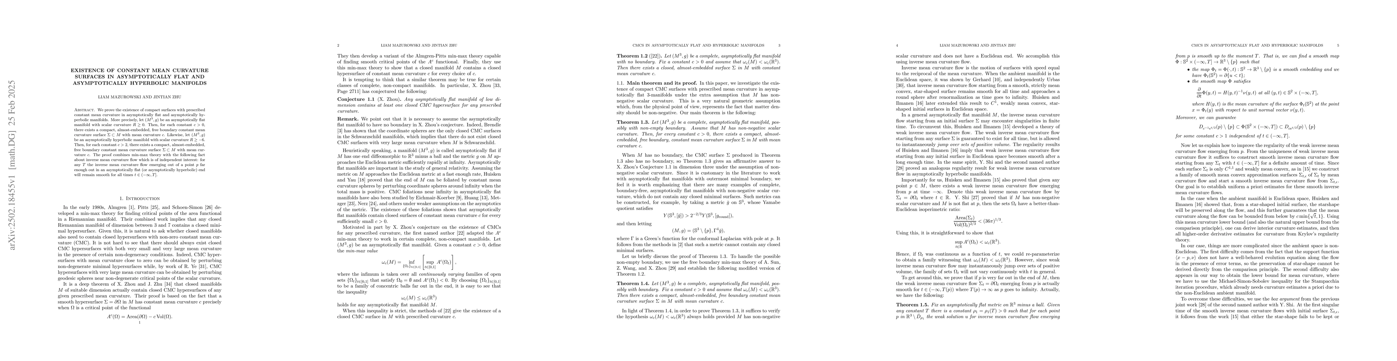 Thumbnail for Existence of Constant Mean Curvature Surfaces in Asymptotically Flat and
  Asymptotically Hyperbolic Manifolds