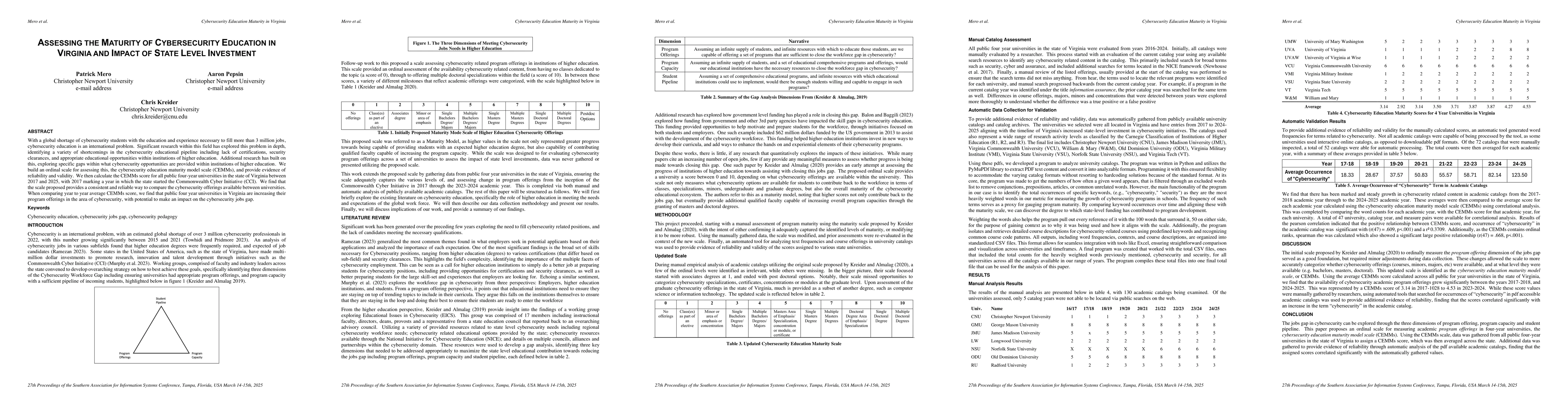 Thumbnail for Assessing the Maturity of Cybersecurity Education in Virginia and the
  Impact of State Level Investment