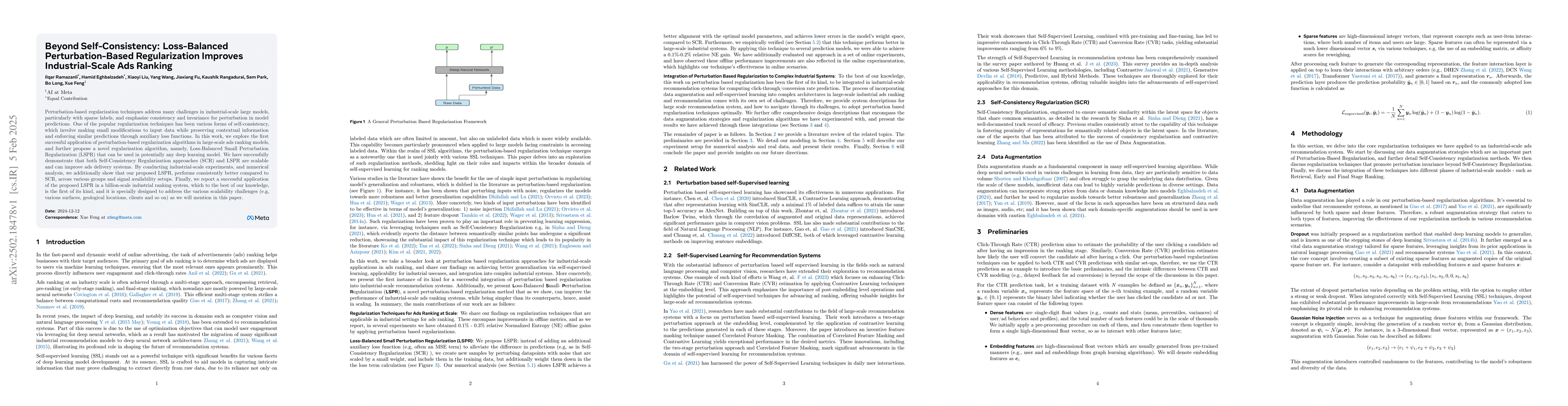 Thumbnail for Beyond Self-Consistency: Loss-Balanced Perturbation-Based Regularization
  Improves Industrial-Scale Ads Ranking