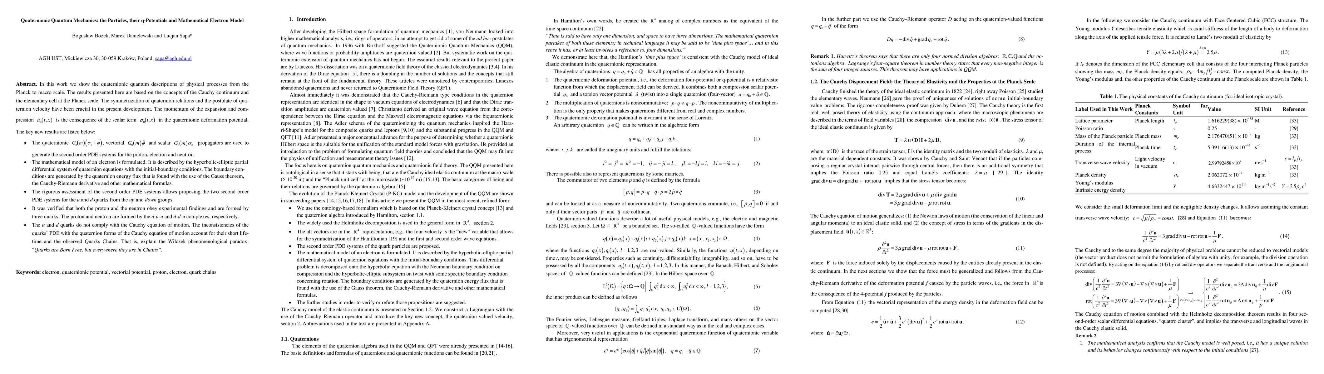 Thumbnail for Quaternionic Quantum Mechanics: the Particles, their q-Potentials and
  Mathematical Electron Model