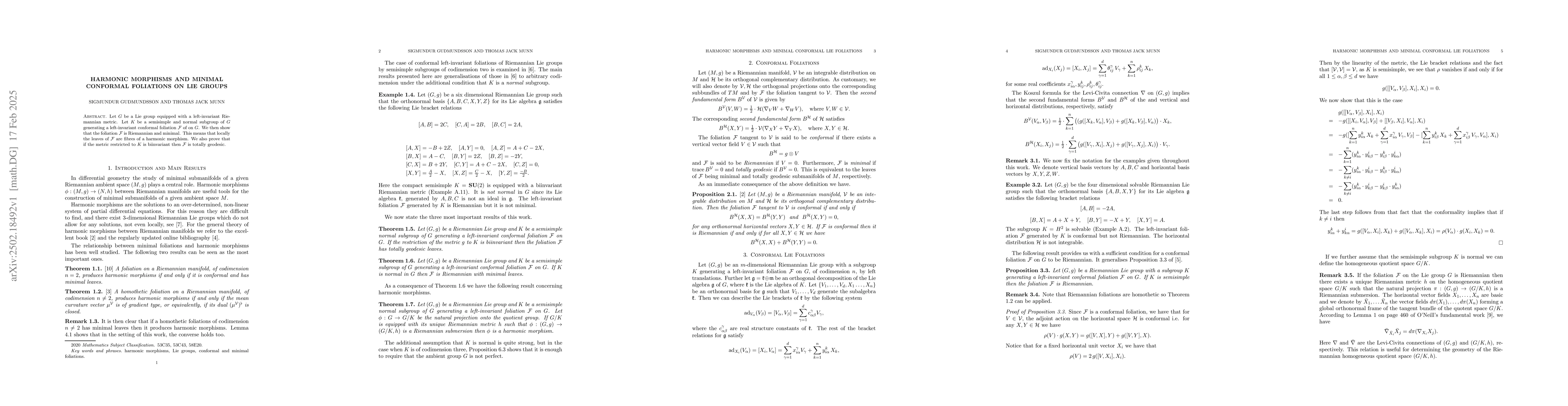 Thumbnail for Harmonic Morphisms and Minimal Conformal Foliations on Lie Groups