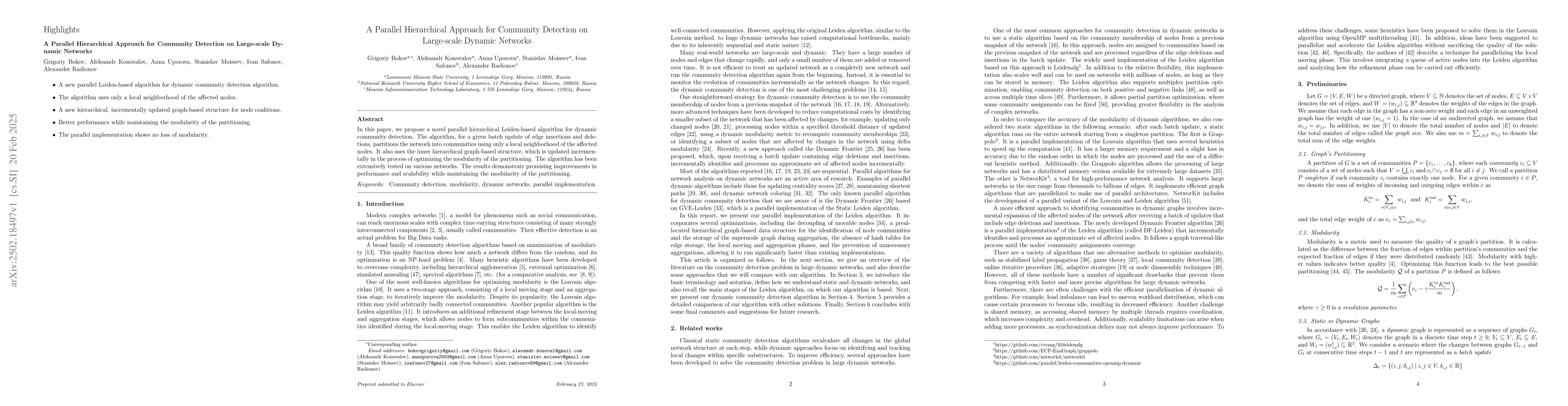 Thumbnail for A Parallel Hierarchical Approach for Community Detection on Large-scale
  Dynamic Networks