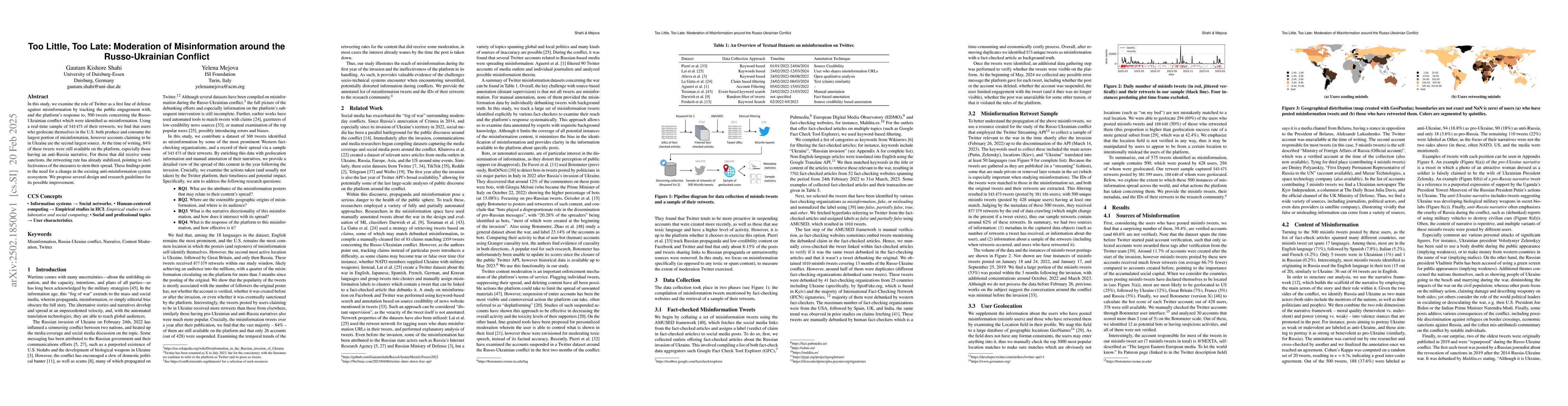 Thumbnail for Too Little, Too Late: Moderation of Misinformation around the
  Russo-Ukrainian Conflict