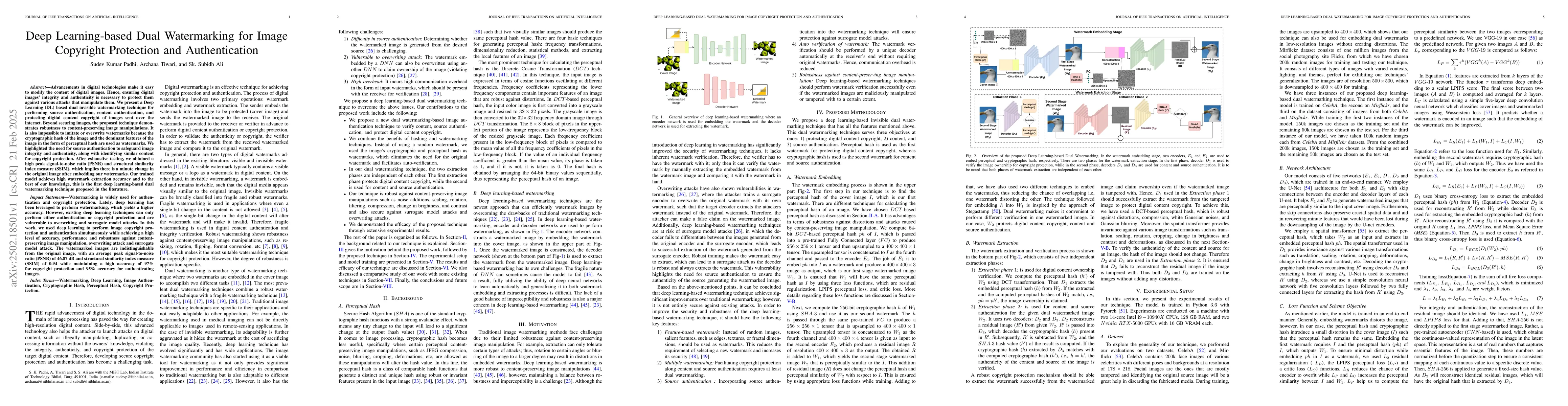 Thumbnail for Deep Learning-based Dual Watermarking for Image Copyright Protection and
  Authentication