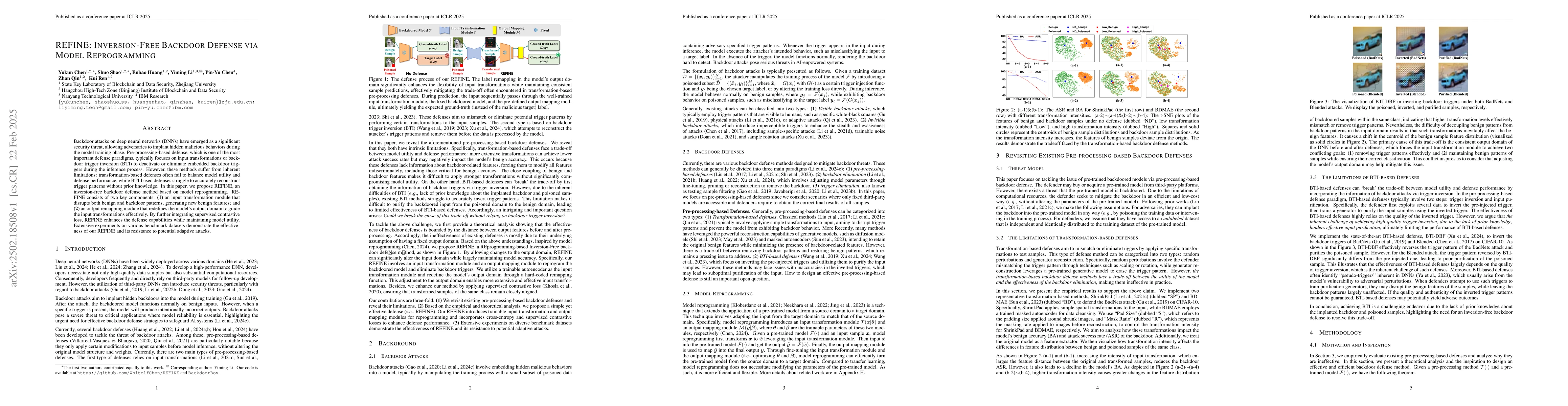 Thumbnail for REFINE: Inversion-Free Backdoor Defense via Model Reprogramming