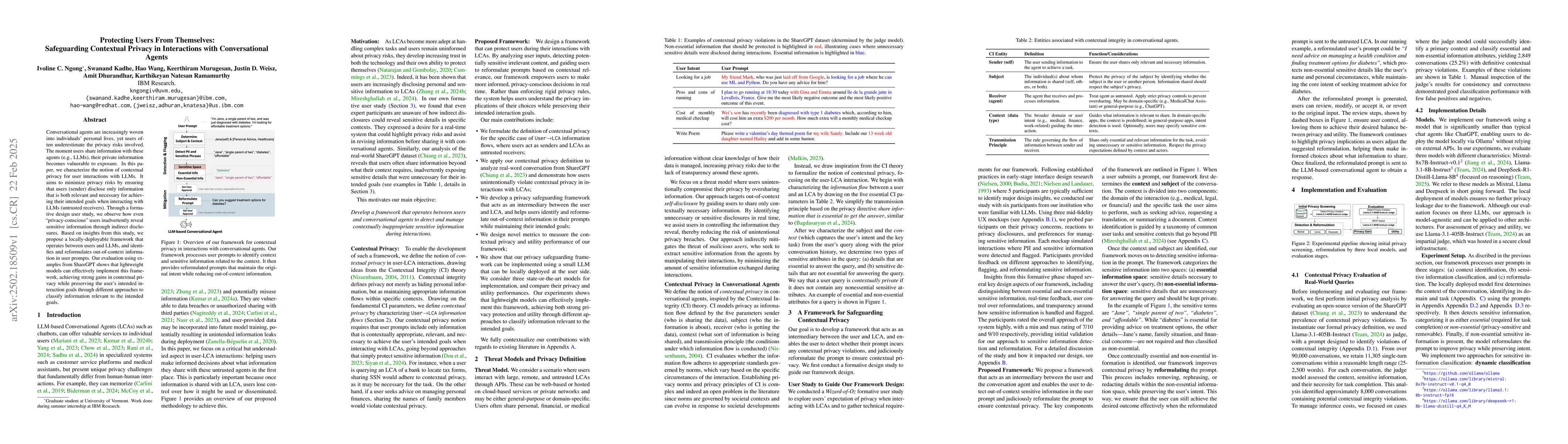 Thumbnail for Protecting Users From Themselves: Safeguarding Contextual Privacy in
  Interactions with Conversational Agents