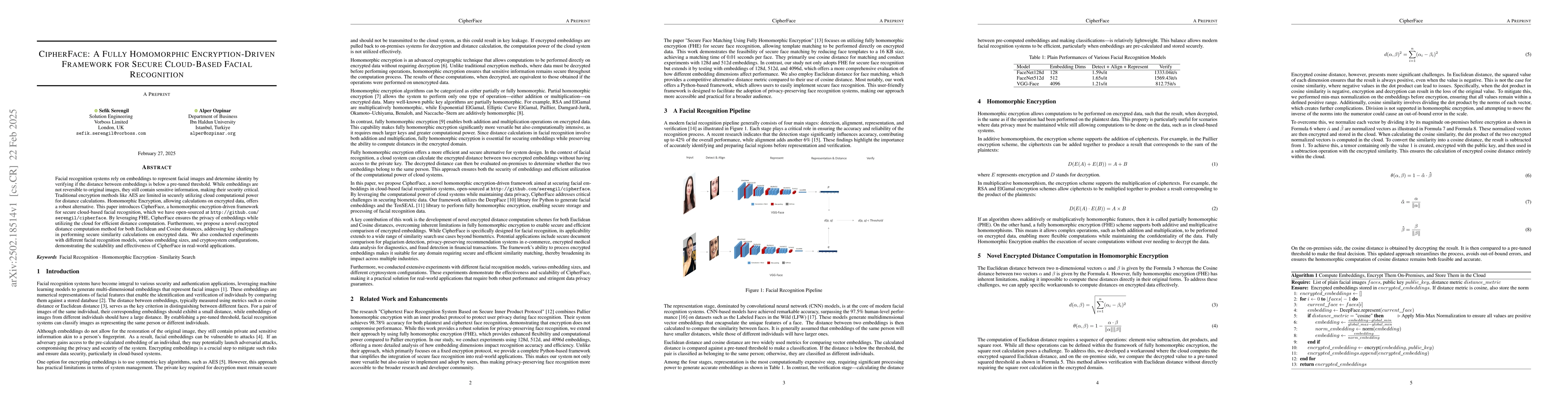 Thumbnail for CipherFace: A Fully Homomorphic Encryption-Driven Framework for Secure
  Cloud-Based Facial Recognition